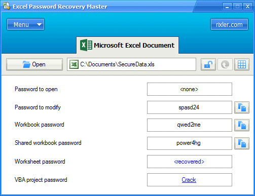 crack for excel password recovery