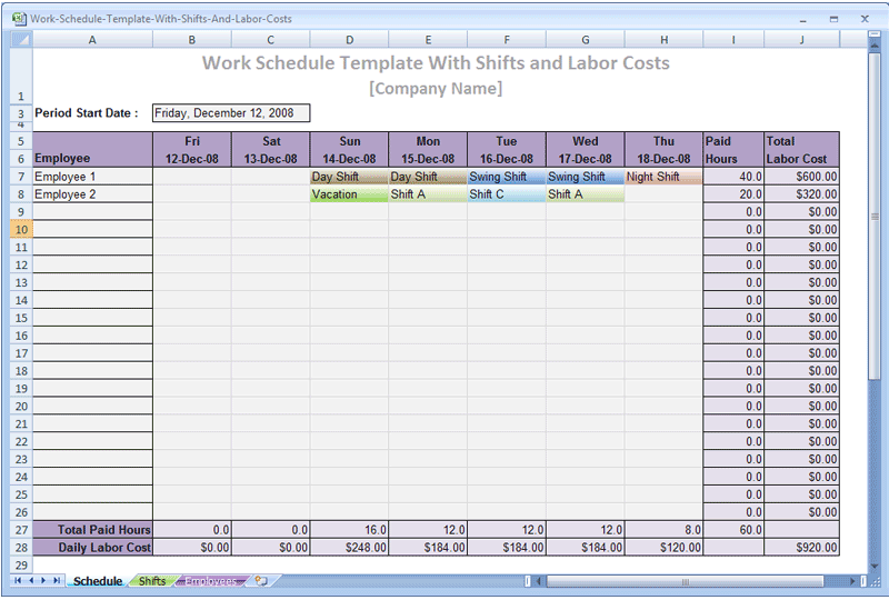 Work Schedule Template